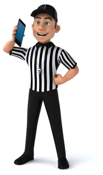 Kul Illustration Amerikansk Referee Tecknad Karaktär Med Smartphone — Stockfoto