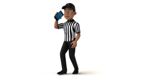 Divertente Animazione Personaggio Dei Cartoni Animati Arbitro Americano Con Smartphone — Video Stock