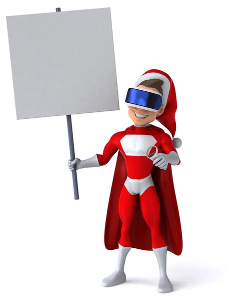Vrヘルメットと超サンタクロース漫画のキャラクターの楽しい3Dイラスト — ストック写真
