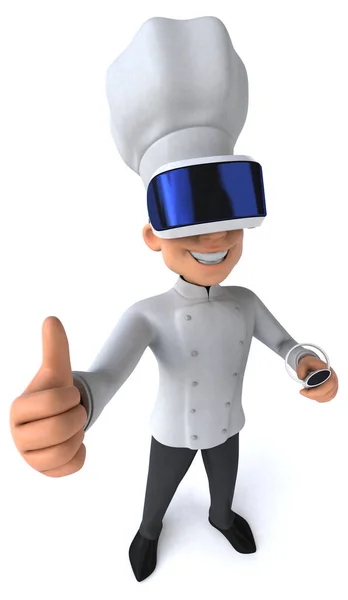 具有Vr Helmet的厨师卡通人物的有趣3D说明 — 图库照片
