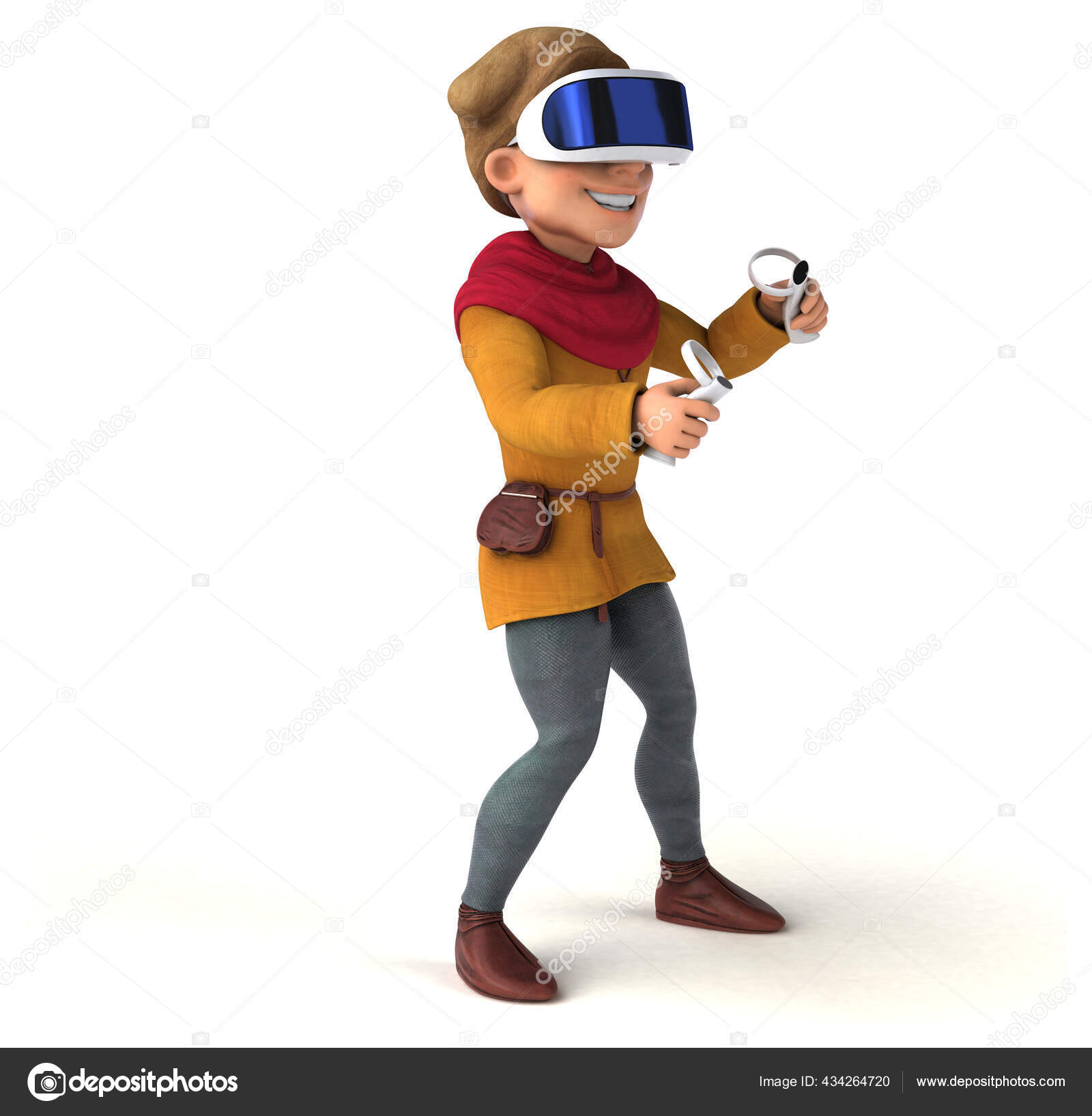 Fun Illustration Medieval Man Cartoon Character Helmet Stock