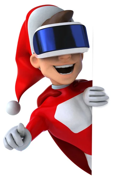Vrヘルメットと超サンタクロース漫画のキャラクターの楽しい3Dイラスト — ストック写真