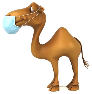 Maskeli eğlenceli 3D çizgi film karakteri deve.