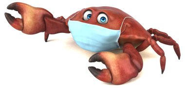 Maskeli komik bir 3 boyutlu yengeç çizgi film karakteri.