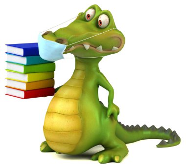 Maskeli komik bir 3 boyutlu timsah çizgi filmi.