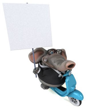 Scooter 'daki Eğlenceli Fil - 3D Görüntü