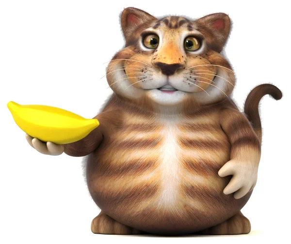 Rolig Katt Med Banan Illustration — Stockfoto