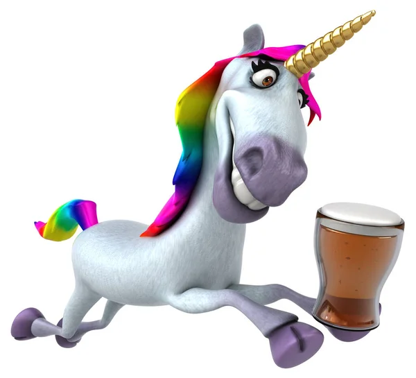 Spaß Einhorn Mit Bier Illustration — Stockfoto