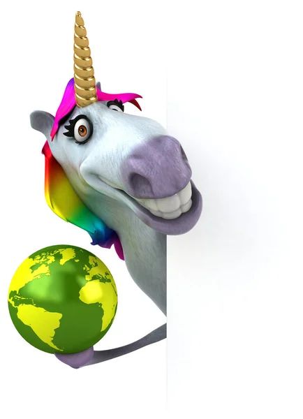 Fun Unicorn Globe Illustration — Stock Photo, Image
