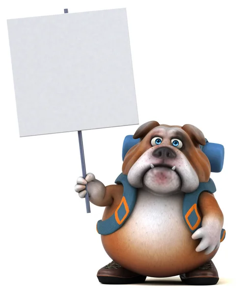Divertido Mochileiro Bulldog Personagem Dos Desenhos Animados — Fotografia de Stock
