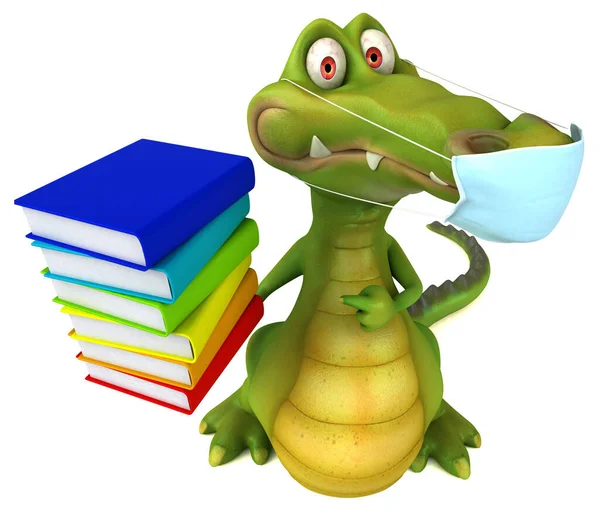 Diversão Cartoon Crocodilo Com Uma Máscara Segurando Livros — Fotografia de Stock