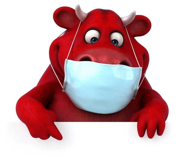 マスクと赤い雄牛の漫画のキャラクターの楽しい3Dイラスト — ストック写真
