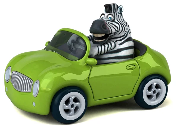 車の上の楽しいゼブラ 3Dイラスト — ストック写真