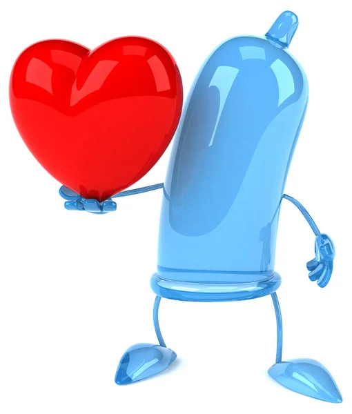 Fun Illustration Cartoon Condom Character Heart — Stock Photo, Image