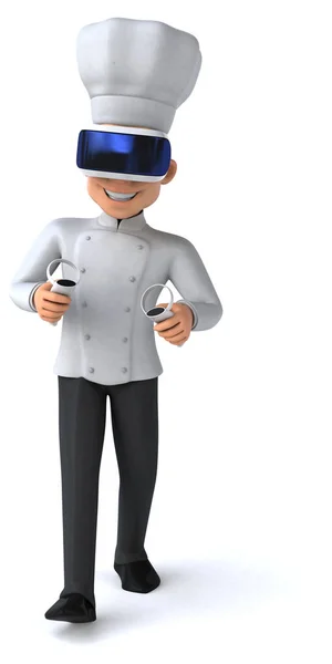 具有Vr Helmet的厨师卡通人物的有趣3D说明 — 图库照片