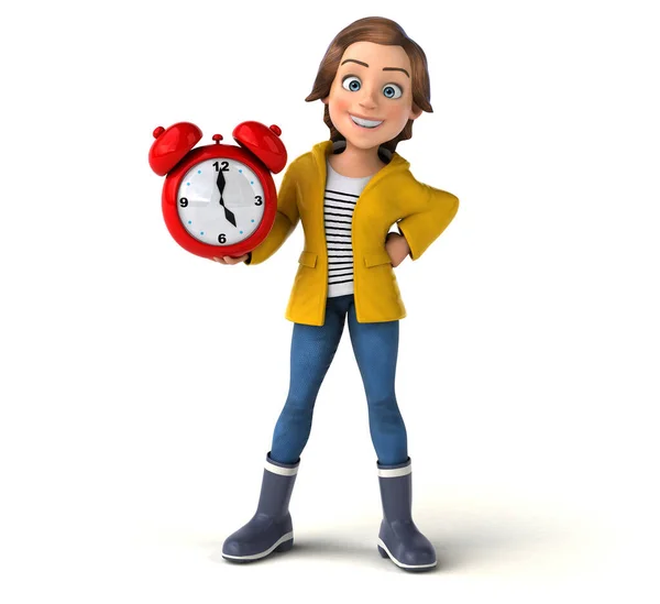 Fun Illustration Eines Cartoon Teenager Mädchen Mit Uhr — Stockfoto