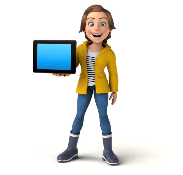 Leuke Illustratie Van Een Cartoon Tiener Meisje Met Tablet — Stockfoto