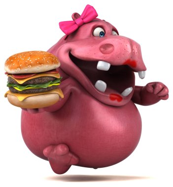 Hamburgerli Pembe Hippo - 3D Görüntü