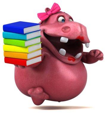 Kitaplı Pembe Hippo - 3D Görüntü