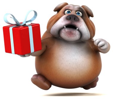 Hediye ile eğlenceli bulldog - 3D İllüstrasyon