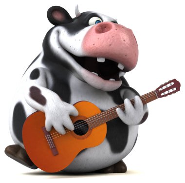 Gitarlı 3D Çizim Eğlenceli İnek