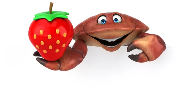 イチゴと楽しいカニ 3Dイラスト — ストック写真