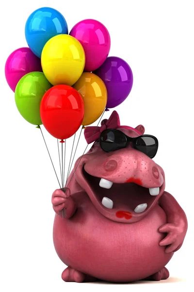 Różowy Hipopotam Balonami Ilustracja — Zdjęcie stockowe
