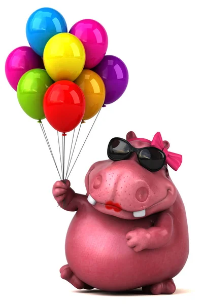 Hipopótamo Rosa Con Globos Ilustración — Foto de Stock