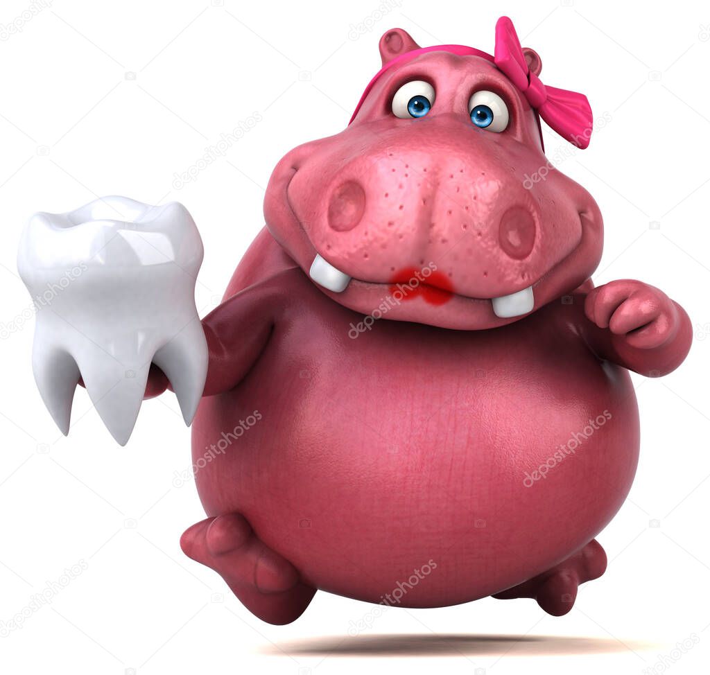 Pink Hippo  with  tooth  - 3D Illustration