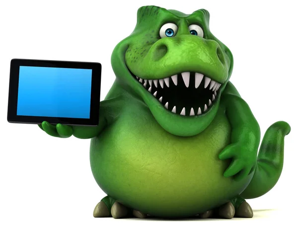 Illustratie Leuke Dinosaurus Met Tablet — Stockfoto