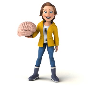 Barain 'li bir genç kızın 3 boyutlu eğlenceli bir çizimi. 