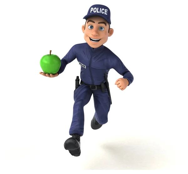 Diversión Ilustración Oficial Policía Dibujos Animados Con Manzana —  Fotos de Stock