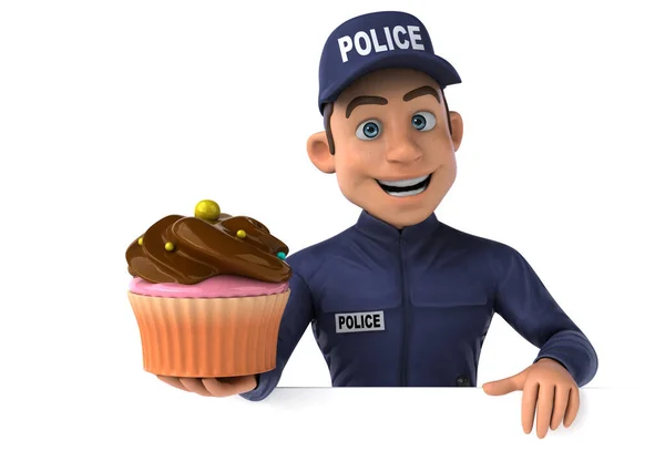 Diversión Ilustración Oficial Policía Dibujos Animados Con Cupcake —  Fotos de Stock