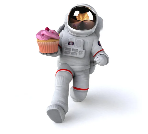 Astronauta Divertente Con Cupcake Illustrazione — Foto Stock