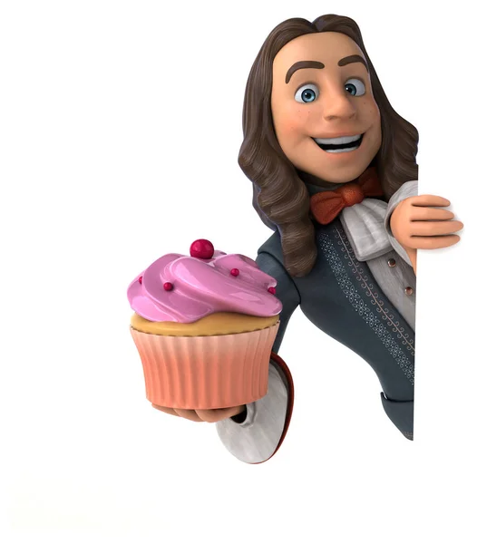 Illustration Eines Cartoon Mannes Historischem Barockkostüm Mit Cupcake — Stockfoto