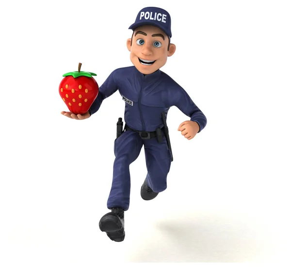 Ilustrasi Menyenangkan Dari Seorang Petugas Polisi Kartun Dengan Strawberry — Stok Foto