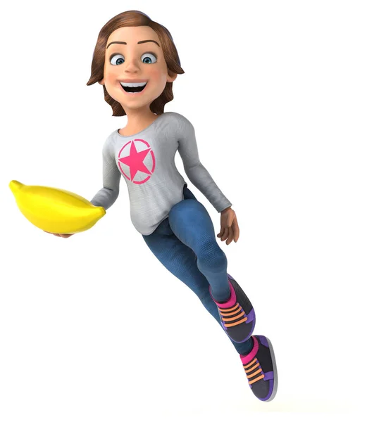 一个拿着香蕉的少女卡通画 — 图库照片