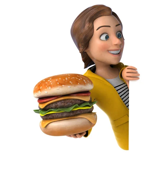 Divertente Illustrazione Cartone Animato Adolescente Con Hamburger — Foto Stock