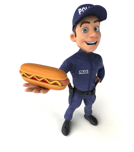Divertente Illustrazione Agente Polizia Dei Cartoni Animati Con Hotdog — Foto Stock