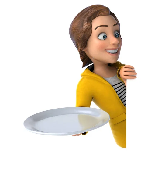 Fun Illustration Cartoon Teenage Girl Plate — Stock Photo, Image