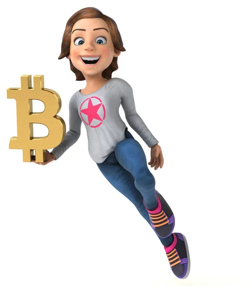 Διασκέδαση Εικονογράφηση Ενός Καρτούν Έφηβος Κορίτσι Bitcoin — Φωτογραφία Αρχείου