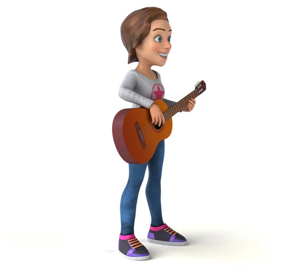Fun Cartoon Teenage Girl Guitar Illustration — Stock Photo, Image