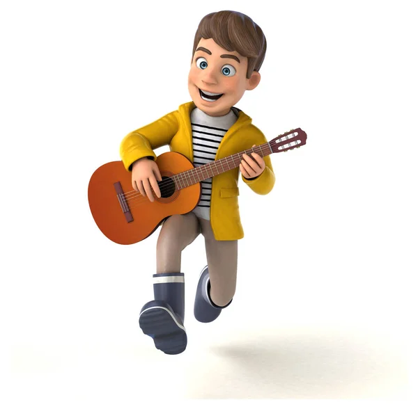 Fun Illustration Cartoon Kid Rain Gear Guitar — Stock Photo, Image