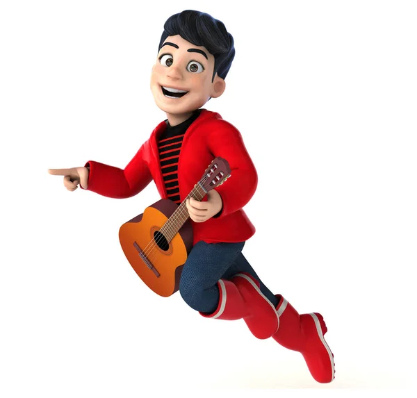 带吉他的3D卡通片男孩 — 图库照片