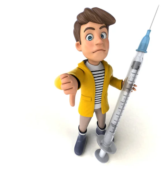 Fun Illustration Cartoon Kid Rain Gear Syringe — Stock Photo, Image