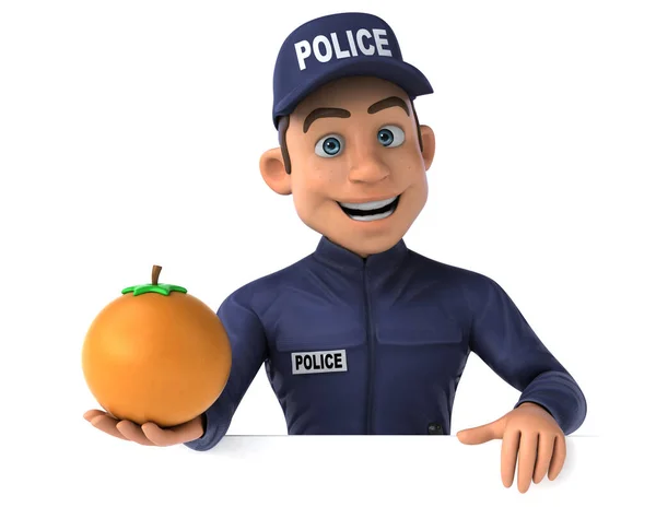 オレンジと漫画警察官の楽しい3Dイラスト — ストック写真