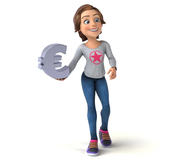 Spaß Illustration Eines Cartoon Teenager Mädchen Mit Euro — Stockfoto