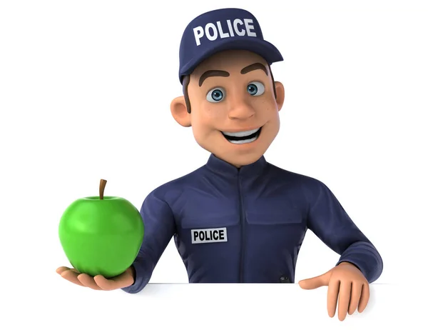 Весела Ілюстрація Мультиплікаційного Поліцейського Яблуком — стокове фото