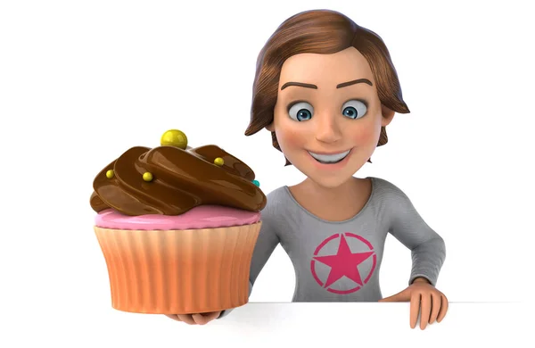 Divertida Ilustración Una Adolescente Dibujos Animados Con Cupcake — Foto de Stock