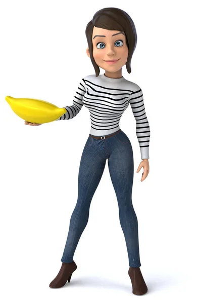 Fun Karikatura Ležérní Charakter Žena Banánem — Stock fotografie